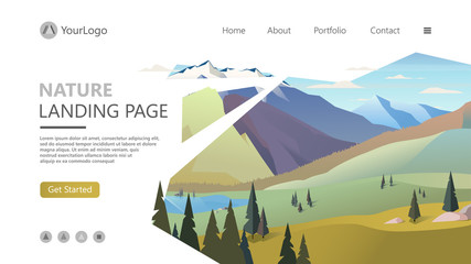 Naklejka premium Modern landscape background trees and mountain peaks