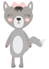 cute funny wolf girl. Scandinavian style flat design. Concept for children print.