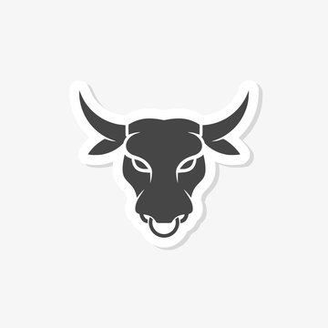 Image of an angry bull head with big horns sticker icon logo