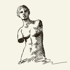 A quick pencil sketch of the statue of Venus. Vector image isolated on a beige background. © migfoto