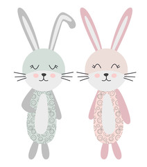 Cute Scandinavian style bunnies, girl and boy, children's design