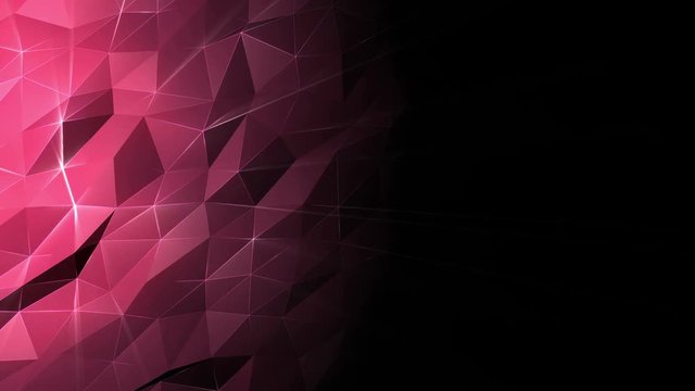 Abstract cg low polygonal red surface. Geometric triangular lines. 4k motion technology background. Triangle segments. Luxury backdrop. Neon wireframe lines