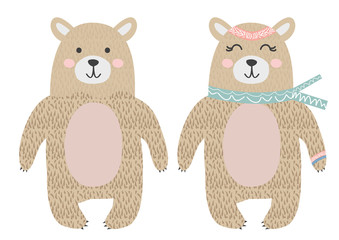 Cute bears in the Scandinavian style, girl and boy, children's design