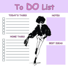 To do list with fashion woman in style sketch.