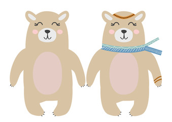 Cute bears in the Scandinavian style, girl and boy, children's design