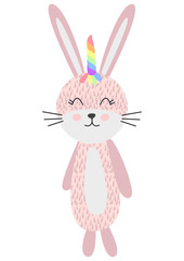 Cute Scandinavian unicorn bunny with a rainbow, kids design