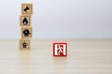 Wood block Stacking with Fire and safety icons.
