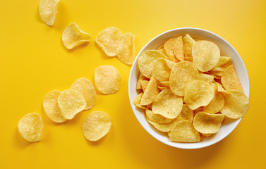 Close-Up Of Potato Chips or Crisps In Bowl