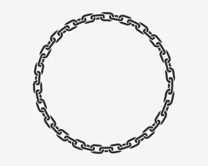 Foto op Aluminium Texture chain round frame. Circle border chains silhouette black and white isolated on background. Chainlet design element. © SolaruS