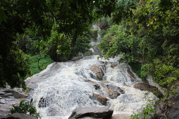 waterfall in green landscape
