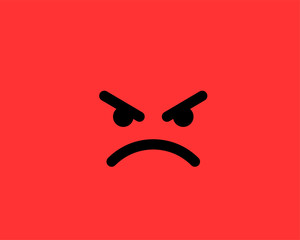 Emoji smile icon vector symbol on yellow background. Angry face cartoon character wallpaper.