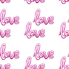 Illustration of watercolor balloon pattern lettering love