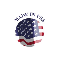 Made in USA (United States of America) label. Badge, label for shopping, web