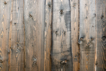 Background from old wood texture. Softwood boards. Annual rings and cuts from branches (knots) Beautiful, natural pattern. Summer, sunny day.