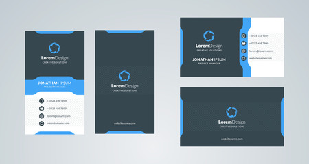 Double-sided creative business card template. Portrait and landscape orientation. Horizontal and vertical layout. Vector illustration