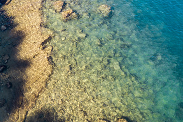 Aerial view of rocky stone beach in Croatia