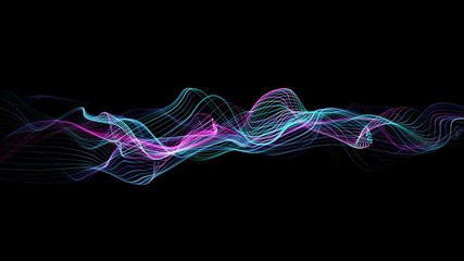 Seamless neon glowing waves. Big data wave of particles. Futuristic neon glowing surface. Abstract minimalist motion background. Loopable 4k - Powered by Adobe