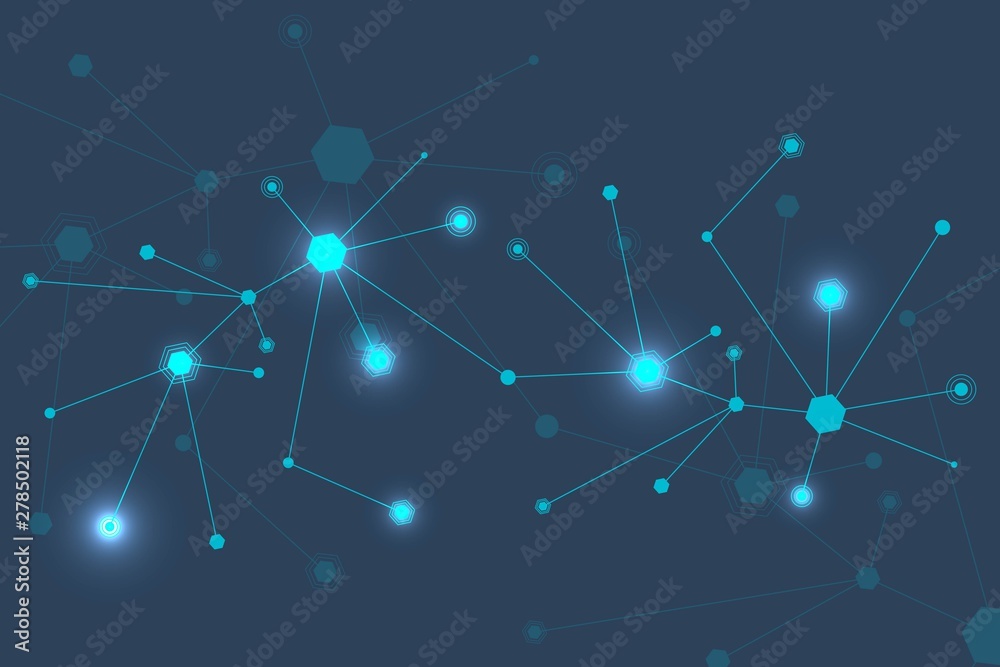 Poster geometric abstract background with connected line and dots. structure molecule and communication. bi