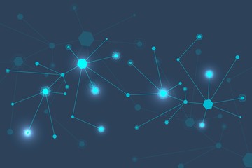 Geometric abstract background with connected line and dots. Structure molecule and communication. Big Data Visualization. Medical, technology, science background. Vector illustration.