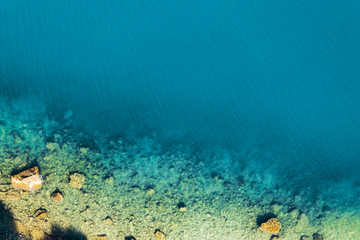 Fototapeta na wymiar Aerial view of rocky stone beach in Croatia