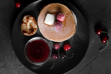 Fresh pick up forest fruit with wholegrain pancakes