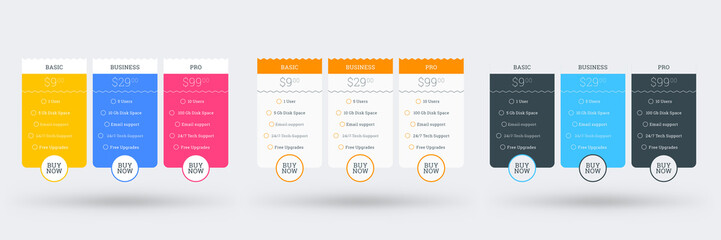 Pricing table design template. Vector pricing plans. Vector illustration