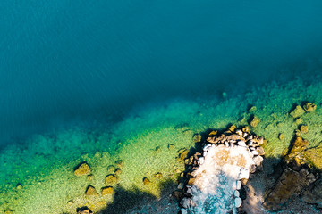 Aerial view of rocky stone beach in Croatia
