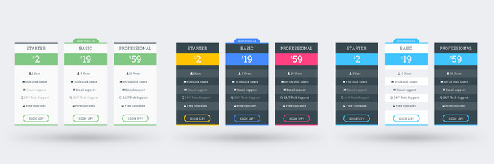 Pricing table design template. Vector pricing plans. Vector illustration