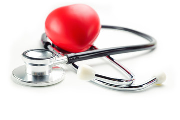 Red heart with stethoscope : healthy strong medical concept 