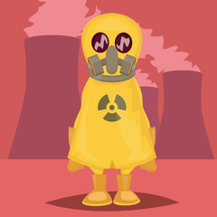 Character in radiation protective suit, cartoon style