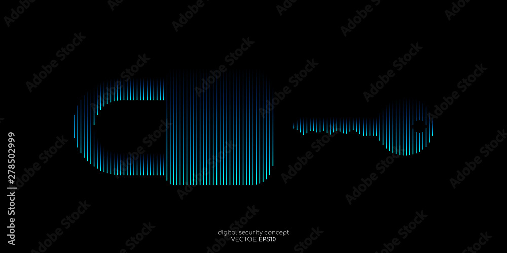 Aufkleber Security concept key and padlock dotes line pattern blue color isolated on black background. Vector illustration technology, digital, security.