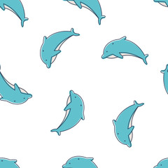 Dolphin vector seamless pattern on a white background for wallpaper, wrapping, packing, and backdrop.