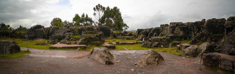 View to ruins of Qenqo or Kenko archaeological site at Cuzco, Peru