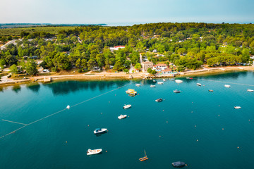 Aerial view of the sea shore with boats