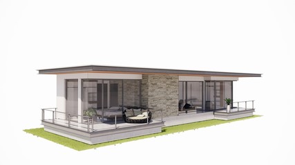 d modern home 2 bedroom 1 toilet with H beam structure with 3d interior design