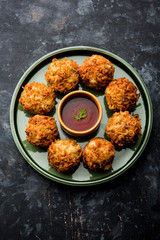 Crispy Noodles/maggie Pakora or pakoda is a popular indochinese street food served with ketchup