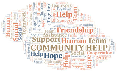 Fototapeta premium Community Help word cloud. Vector made with text only.
