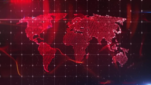 World map abstract background, shiny red, news report, intro, broadcast studio. International news, simple backgrounds