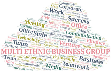 Multi Ethnic Business Group word cloud. Collage made with text only.