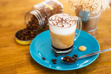  Coffee mugs and coffee beans