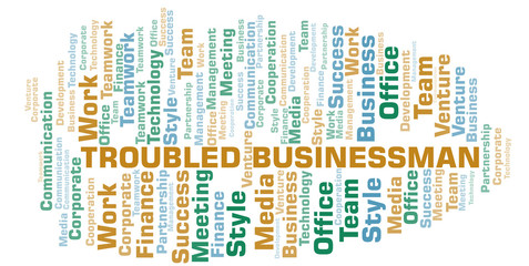 Troubled Businessman word cloud. Collage made with text only.