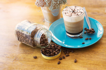  Coffee mugs and coffee beans