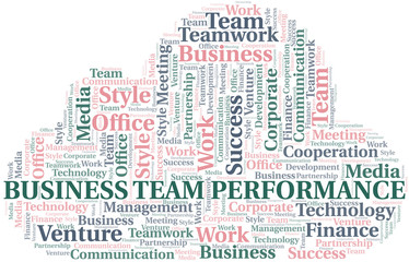 Business Team Performance word cloud. Collage made with text only.