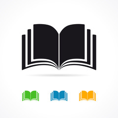 Open book black and colored icons. Magazine or library icon isolated on white background. Vector illustration for web design or digital education