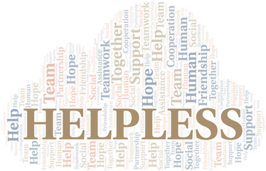 Helpless word cloud. Vector made with text only.