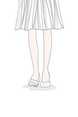 Woman legs with white skirt and white shoes