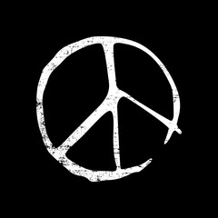 Grunge sign of peace. Black and white imprint.
