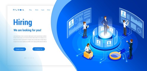 Isometric hiring, recruitment agency. Web site page concept. Template, banner, advertising, presentation. Job vacancy.