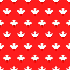 Canadian patriotic seamless pattern with national official colors. White maple leaves repeat in row on red background. Canada republic simple wallpaper design vector illustration.