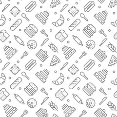 Bakery seamless pattern with thin line icons